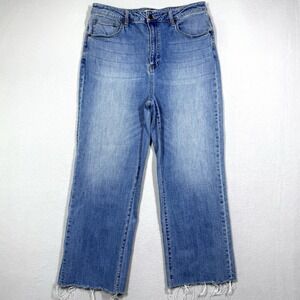 Oliver Logan Jeans Womens 34 Aberdeen Wide Leg Crop High Rise Raw Hem Stretch